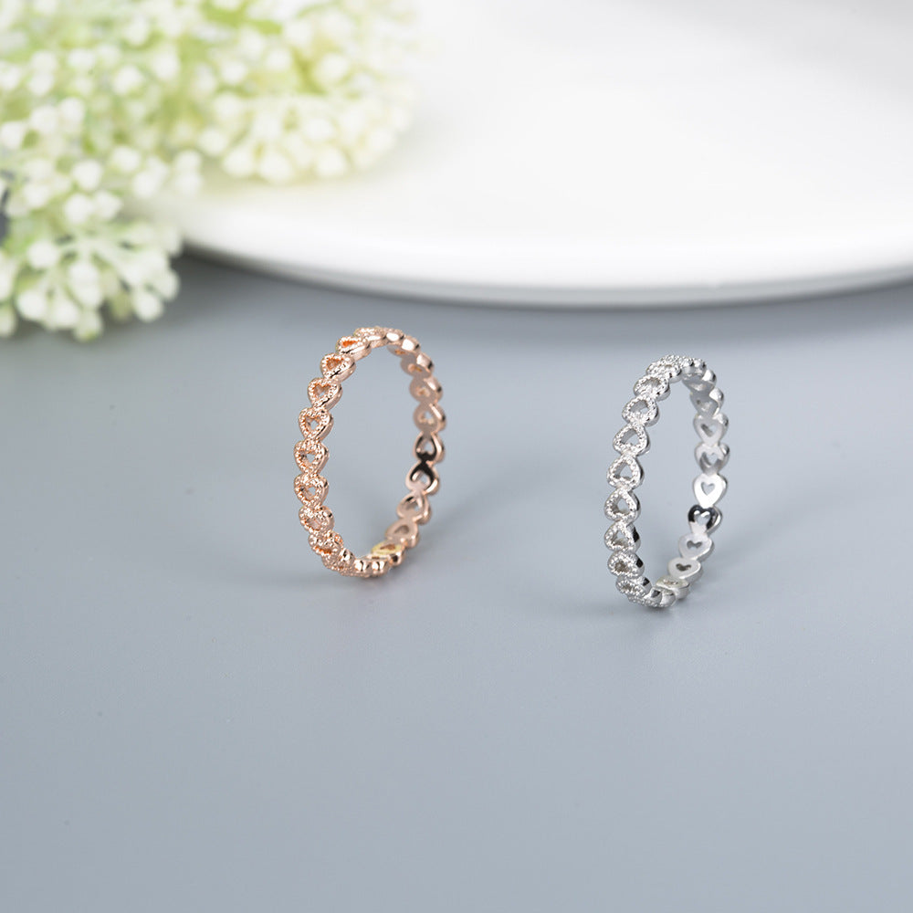 Heart Shaped Ring Set White Copper European Gift for Her