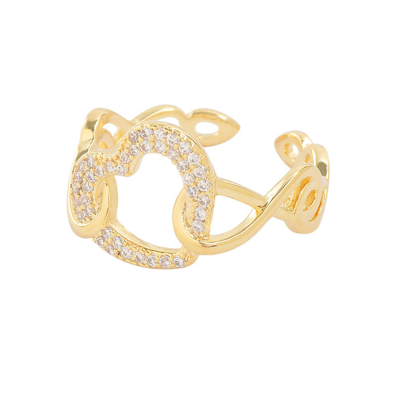 Peach Heart Ring Copper Flower Korean Style Simple Niche Design Electroplated Jewelry Rings Copper Art Ring Gem