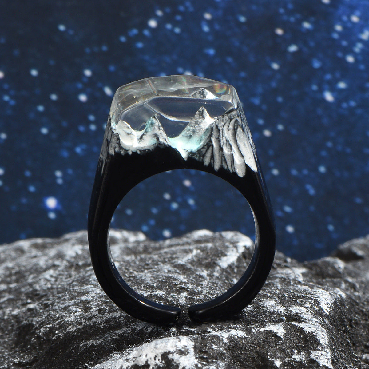 Transparent Landscape Resin Ring Open Adjustable Geometric Nature Inspired Fashion Jewelry For Everyday Wears