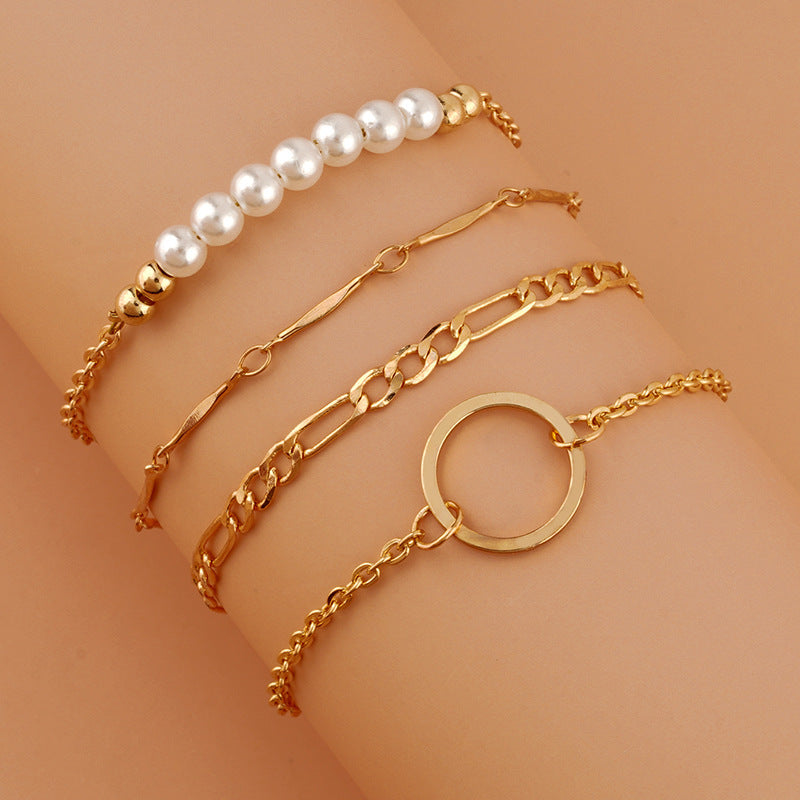 Unisex Pearl Bracelet Set Four Piece Copper Chain Alloy ABS Pearl Design Adjustable Length Gold Tone Everyday Wear