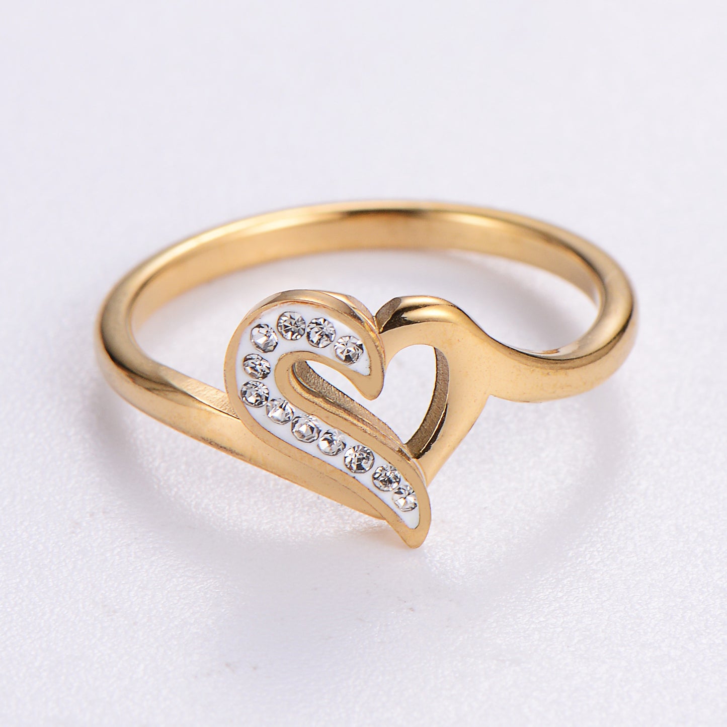Women Stainless Steel Heart Inlaid Ring Retro Fashion Electroplated Durable Elegant Versatile Quality Everyday Wear
