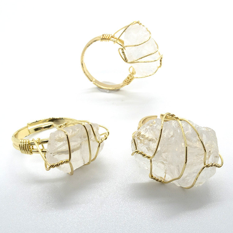 Womens Amethyst Gold Plated Winding Ring Crystal Geometric