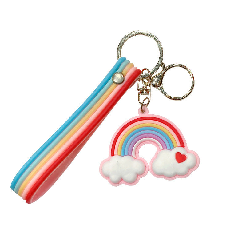 Metal Rainbow Keychain Cloud And Heart Pendant Rubber Accessory For Women And Girls Bag Cute Gift For Fans Now