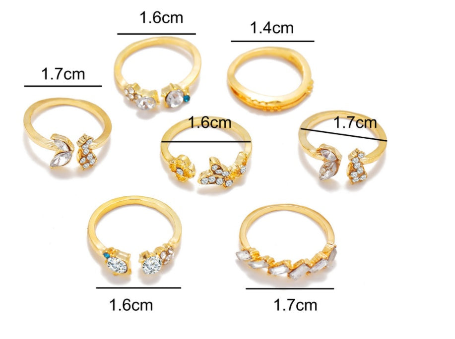 Vintage Crystal Rings Set 7 Piece Butterfly Floral Alloy Jewelry For Women European Retro Style For Daily Wear
