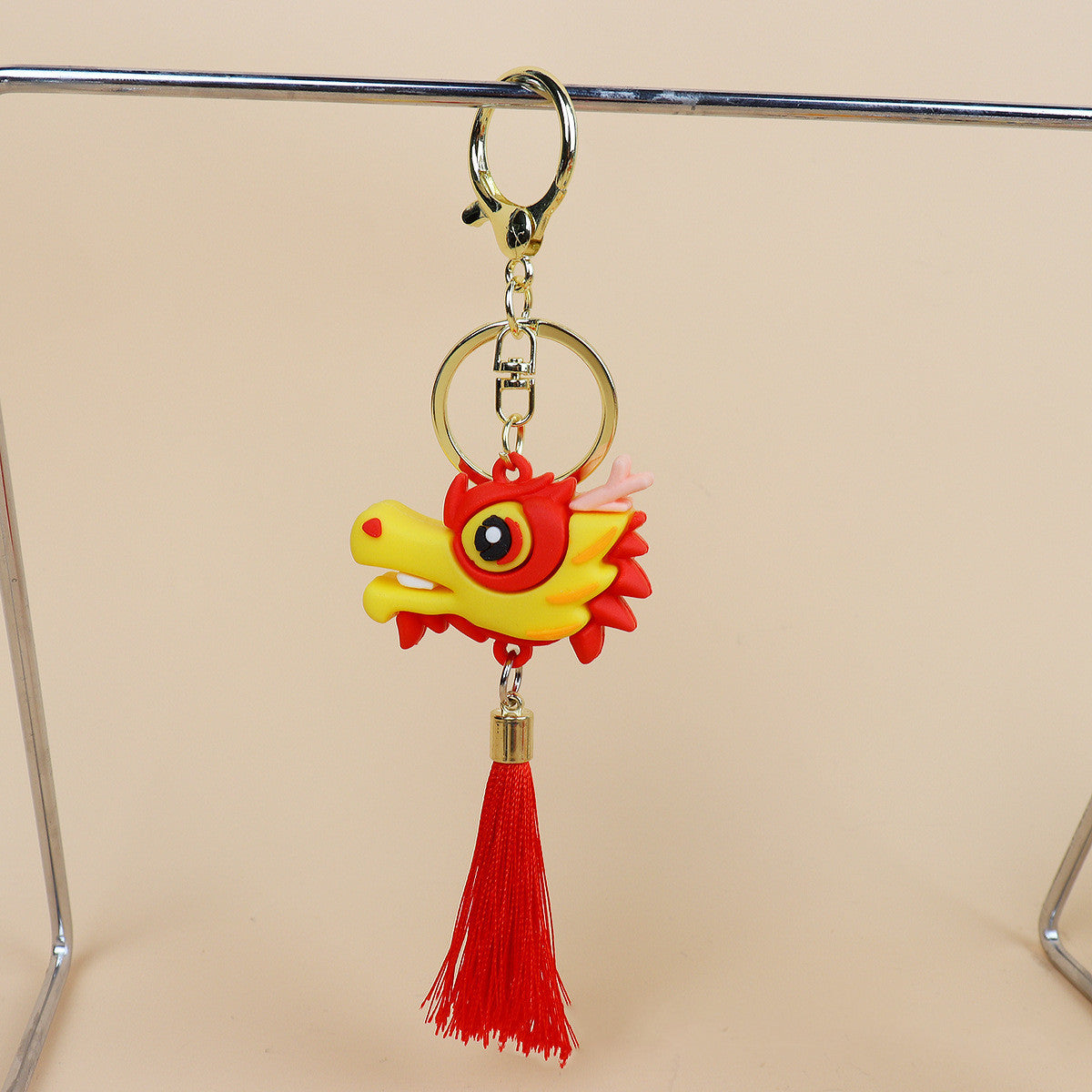 Dragon Keychain Charm Fashionable Backpack Decoration Simple Geometric Design PVC Keyring Car Pendant Red Blue