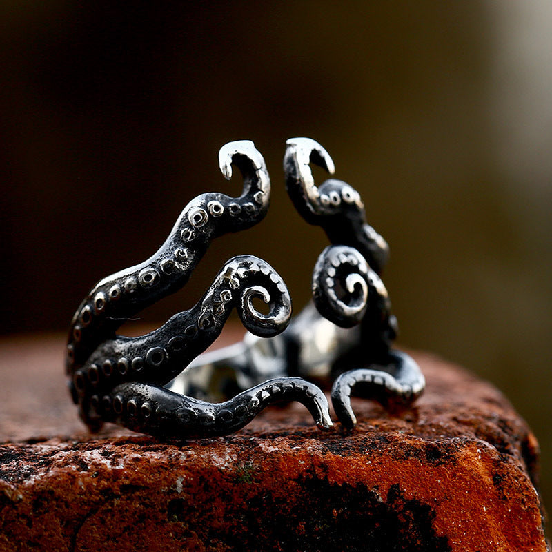 Mens Stainless Steel Ring With Squid Whiskers Design Personalized Electroplated Fashion Jewelry Statement Accessory