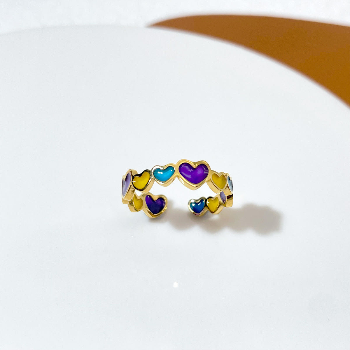 Unisex Adjustable Copper Heart And Butterfly Ring For Couples With Dripping Oil Design In Golden Finish Gift For Lovers