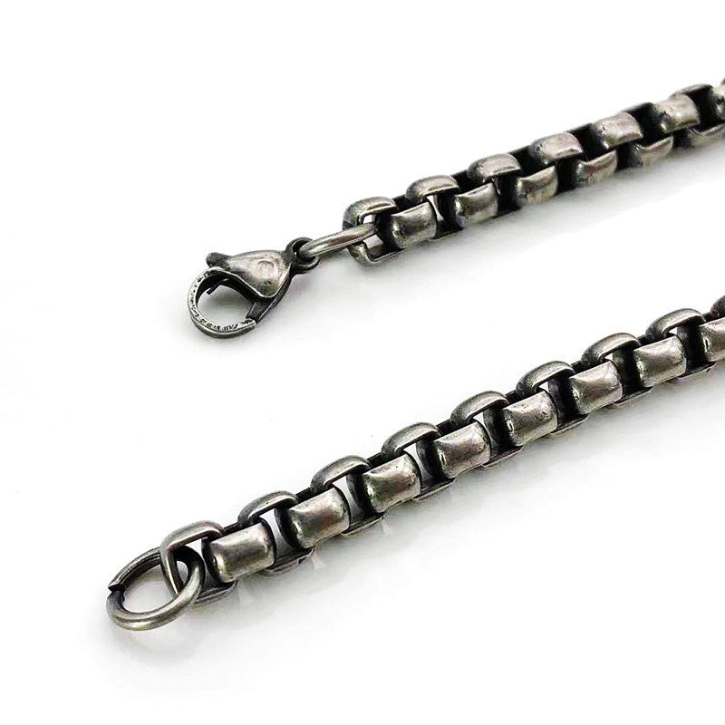 Mens Vintage Bracelet Antique Look U Shaped Geometric Chain With Circle Elements Retro Distressed Metal Finish