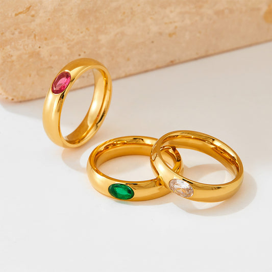 Womens Zircon Inlaid Ring Stainless Steel Electroplated