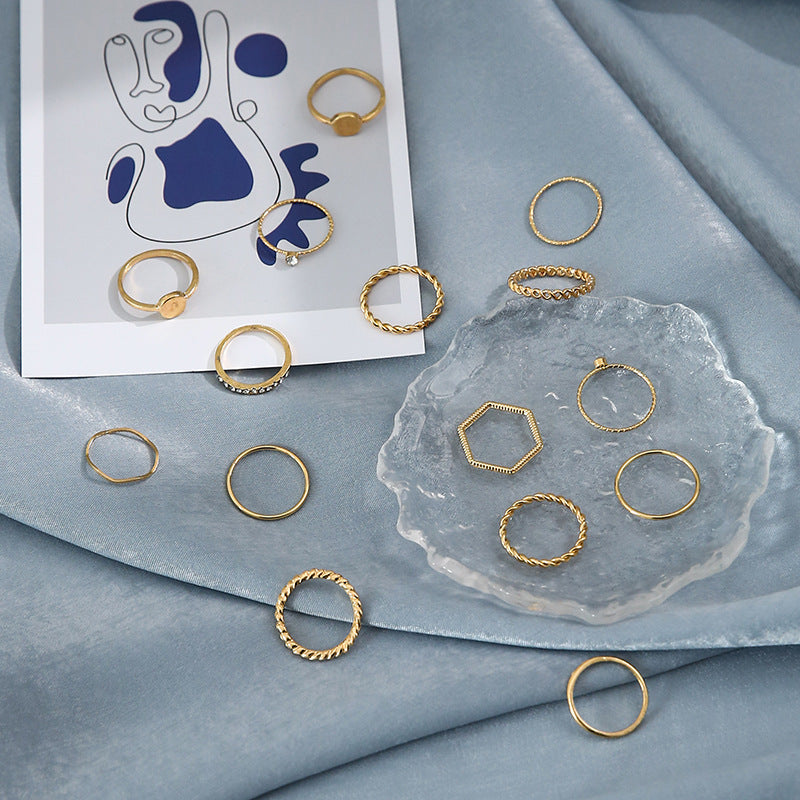 Twist Round Corrugated Index Finger Ring Sets 15 Piece Alloy Rings For Women And Girls Everyday Wear Jewellery UK