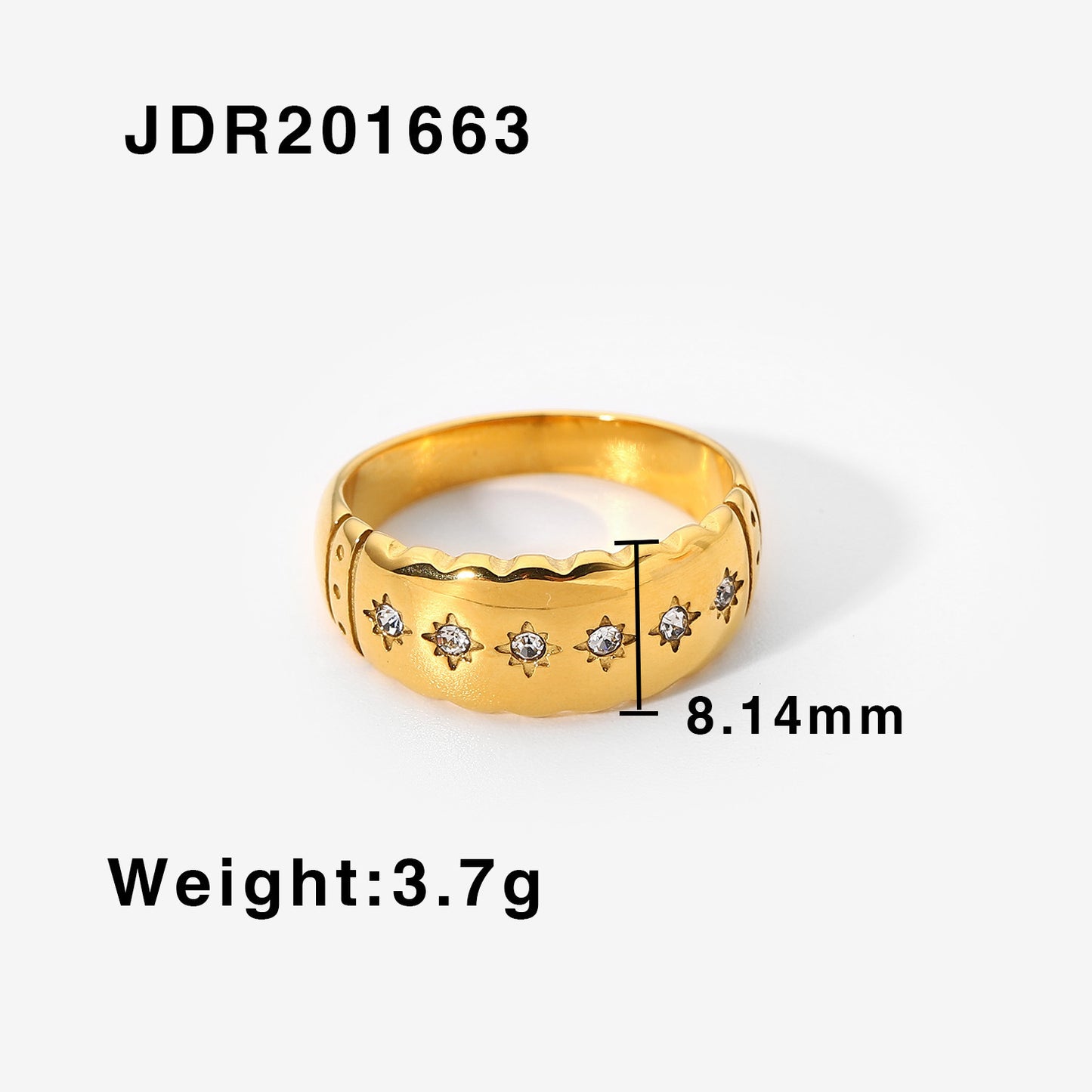 Gold Plated Stainless Steel Eight Pointed Star Ring with Diamond Accent for Women Jewelry Timeless Everyday Luxury