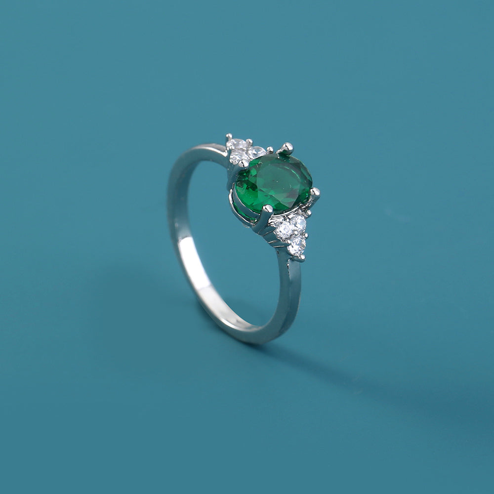 Oval Emerald Green Zircon Ring For Women Adjustable Copper Zircon Jewelry European Style Ring Classic Pure Luxe