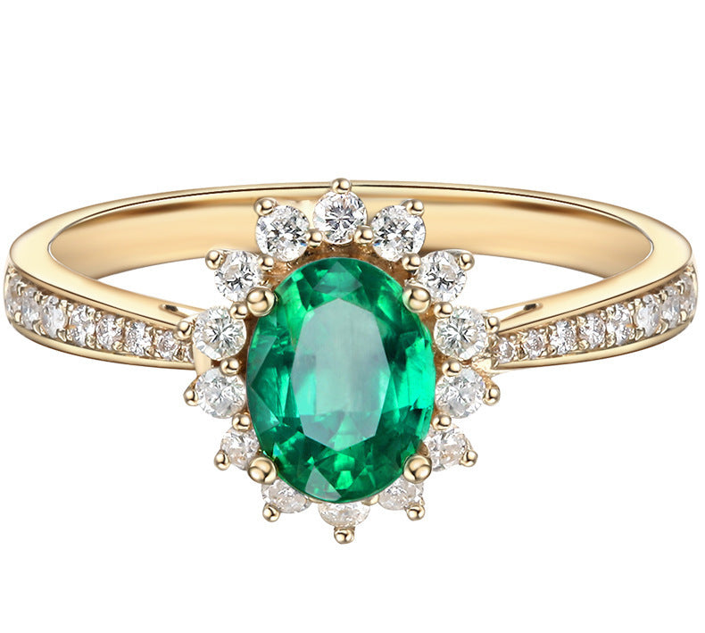 Emerald Ring 18K Gold Plated Adjustable Opening Diamond Inlaid Fashion Jewelry For Women Elegant Accessory Lux