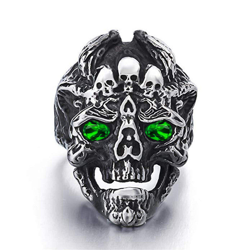 Mens Devil Dragon Head Ring Alloy Electroplated Titanium Steel Ring Zircon Inlaid Gemstones Biker Punk America