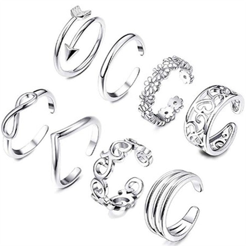 Womens Foot Rings Set With Rose Charm White Toe Rings Adjustable Opening Beach Jewelry Simple Band Ring Set for Women