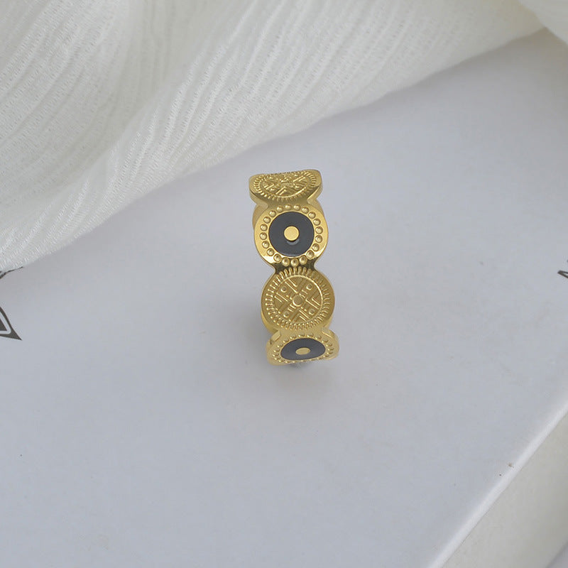 Round Totem Titanium Steel Adjustable Ring Vintage Geometric Style Womens Fashion Accessory Modern Retro Looks