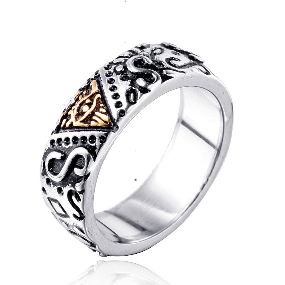 Mens Titanium Steel Ring With Eye Design Geometric Pattern