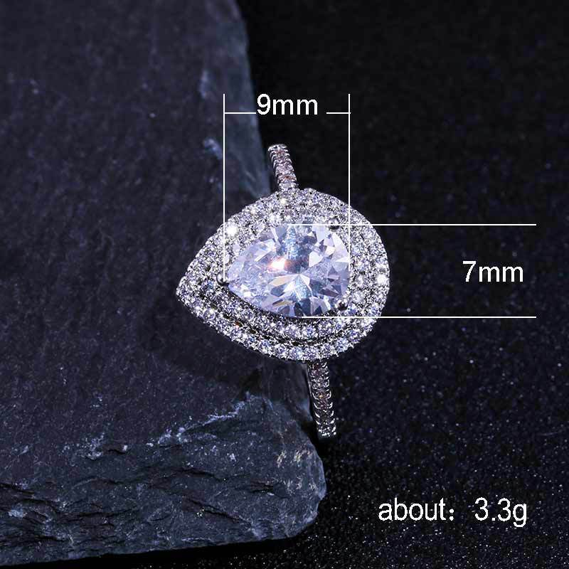 Pear Shaped Water Drop Zircon Ring Copper Drop Shape Inlaid For Wedding Gift With Sparkling Zircon Stones Glow