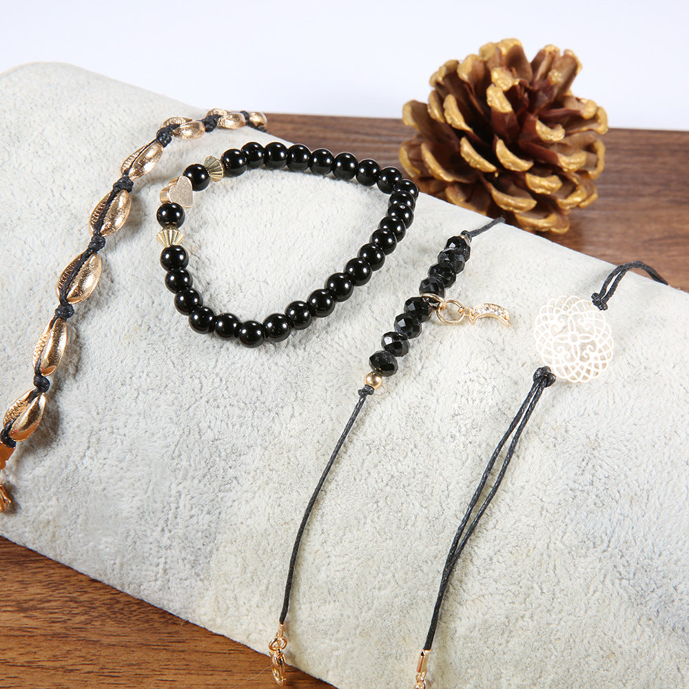 Womens Bracelets Set 4 Piece Shell Hollow Flower Beads Chain Delicate Bohemian Stackable Wristwear For Women X