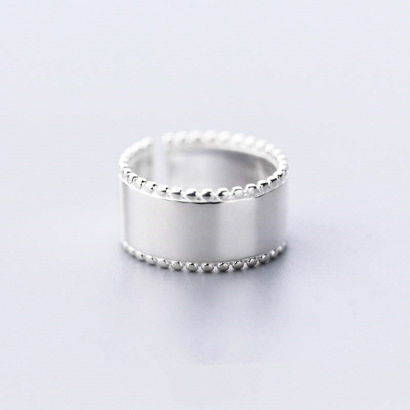 Wide Face Adjustable Ring 12 To 16 White Silver Plated Band