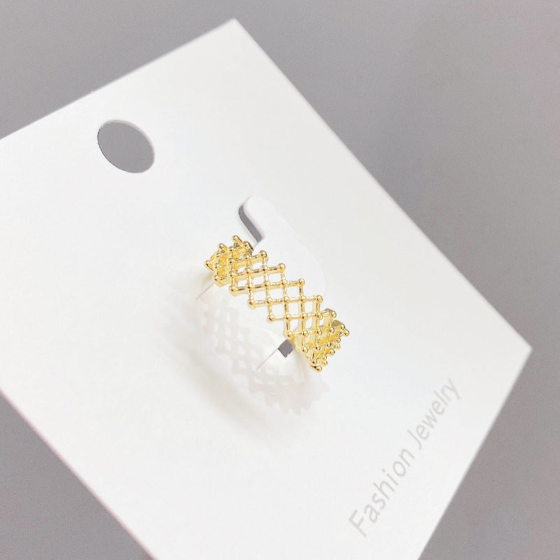 Womens Gold Ring Korean Flower Design Adjustable Copper Electroplated Band Elegant Fashion Jewelry Gift For Her