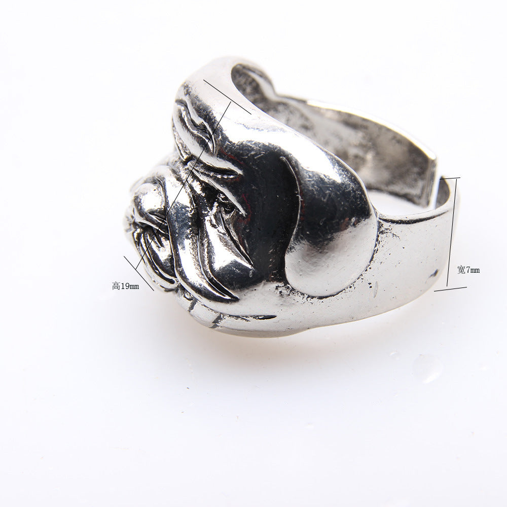 Mens Pug Ring With Gem Inlay Electroplated Alloy European Design Jewelry Animal Ring For Him Gift For Fashionable Men