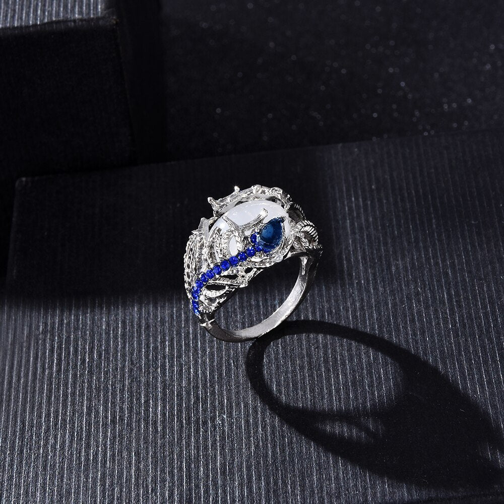 Elegant Moonstone Flower Ring Electroplated Alloy Jewelry