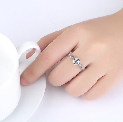 Copper Ring Platinum Plated Round Zircon Inlay Jewelry For Women Elegant Fashion Gift US Size 6 7 8 9 Color Silver Gold