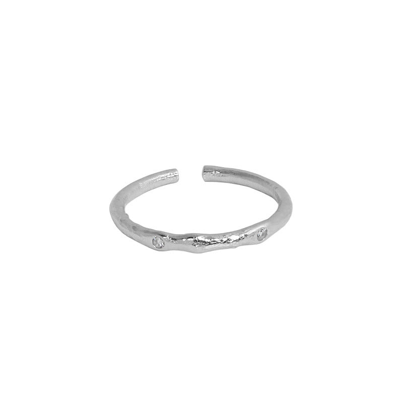 Silver Ring With Irregular Micro Inlaid Zircon Texture For Women Adjustable Opening With Durable Quality Shine