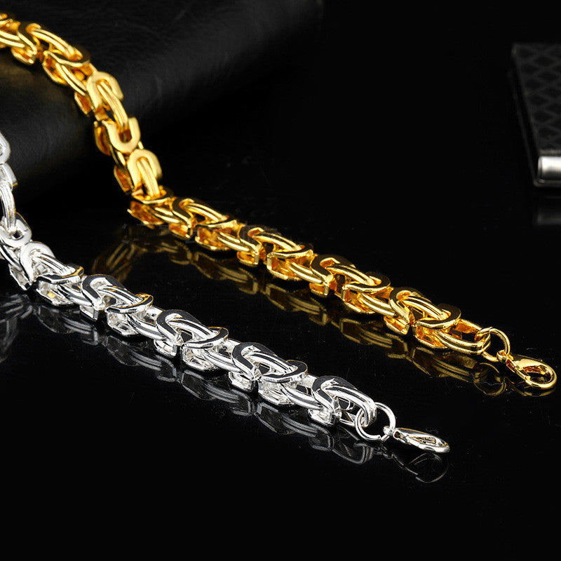 Mens Gold Plated Silver Plated Bracelet European American Design Lightweight Metal 21cm Jewelry Durable Quality Finish