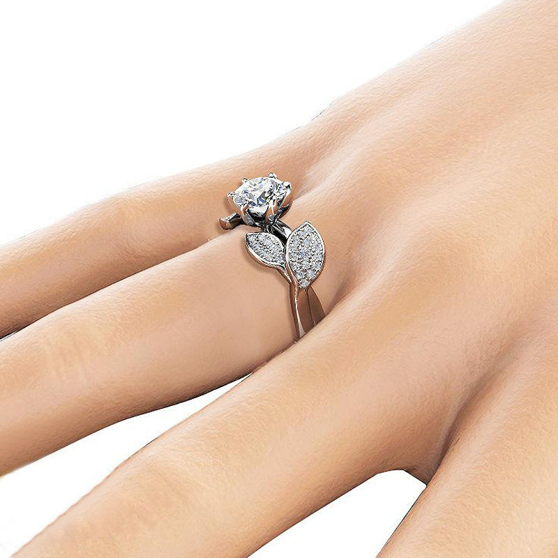 Floral Copper Ring Silver Tone With Gold Inlay Gemstones