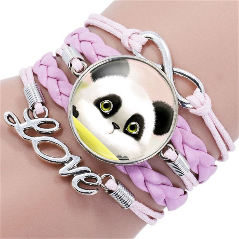 Unisex Woven Bracelet Multi Layer Design Artificial Leather And Glass Geometric Jewelry National Style Edition