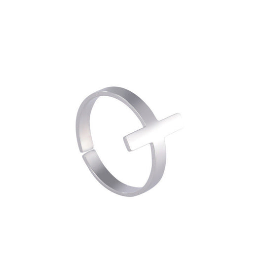 Womens Adjustable Ring Polished Stainless Steel Geometric Open Ring Retro Vertical Stripe Travel Gift For Women