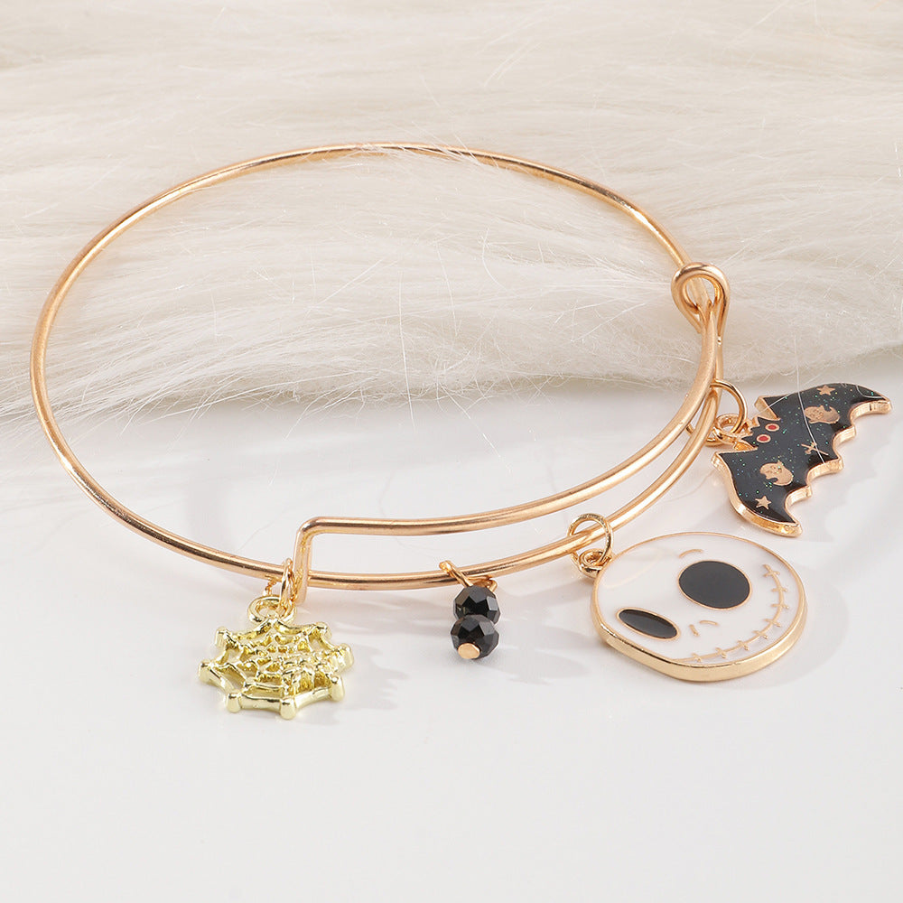 Gold Plated Skull Pendant Bracelet With Ghost Claw Charms
