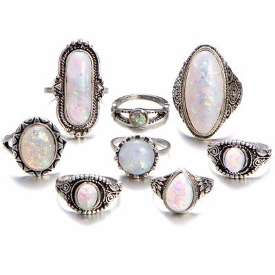 Womens Fashion Rings Sets 8 Pieces Vintage Metal Rings With Colorful Stone Classic Stackable Jewelry For Women