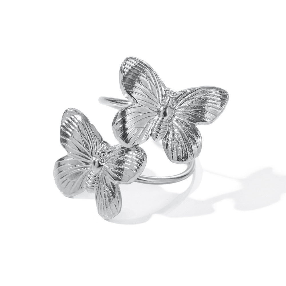 European And American Style Butterfly Ring In Stainless Steel Adjustable Open Band Jewelry For Everyday Styles