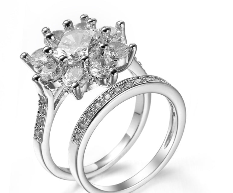 Unisex Zircon Ring Geometric Design Copper Plated Platinum White Gold Inlay Fashion Jewelry Everyday Wear Accessory