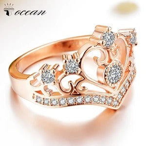 Ladies Crown Ring With White Diamond Accents Platinum And Rose Gold Plating Fashion Jewelry Sparkling Gift For Her