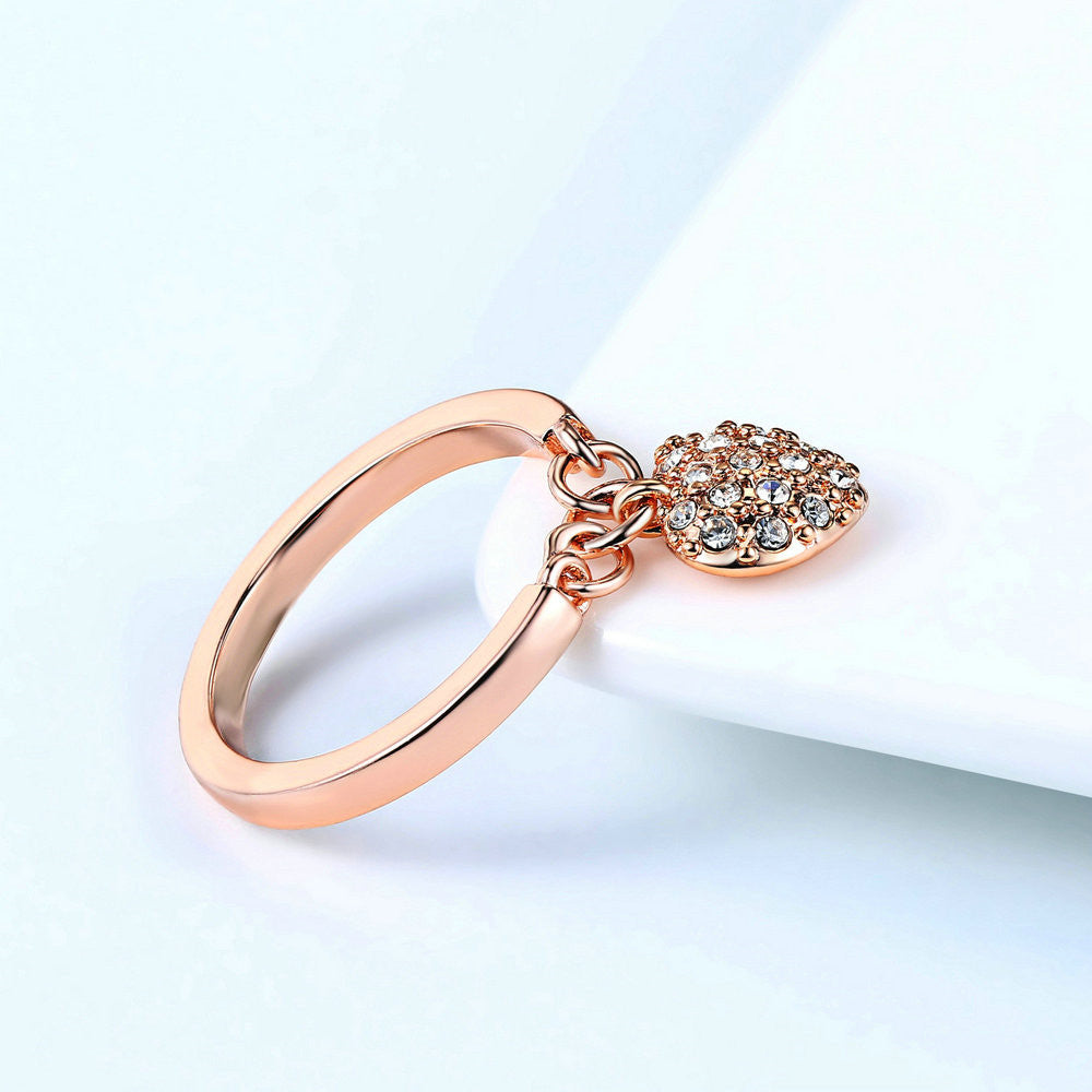 Women Heart Pendant Ring Zircon Inlaid Copper Jewelry Gift