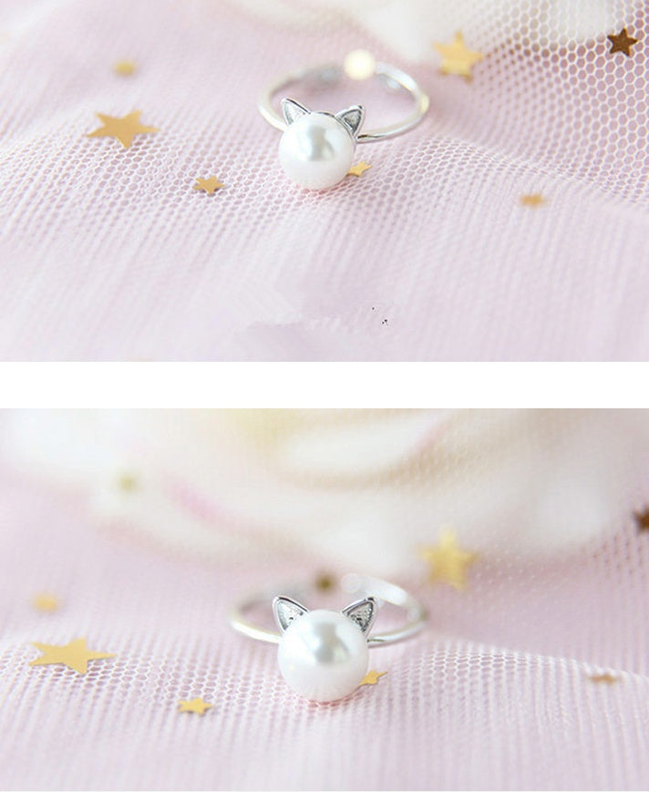 Copper Cat Ear Ring With Pearl Accent Adorable Animal Jewelry For Women And Girls Delicate Copper Ring For You