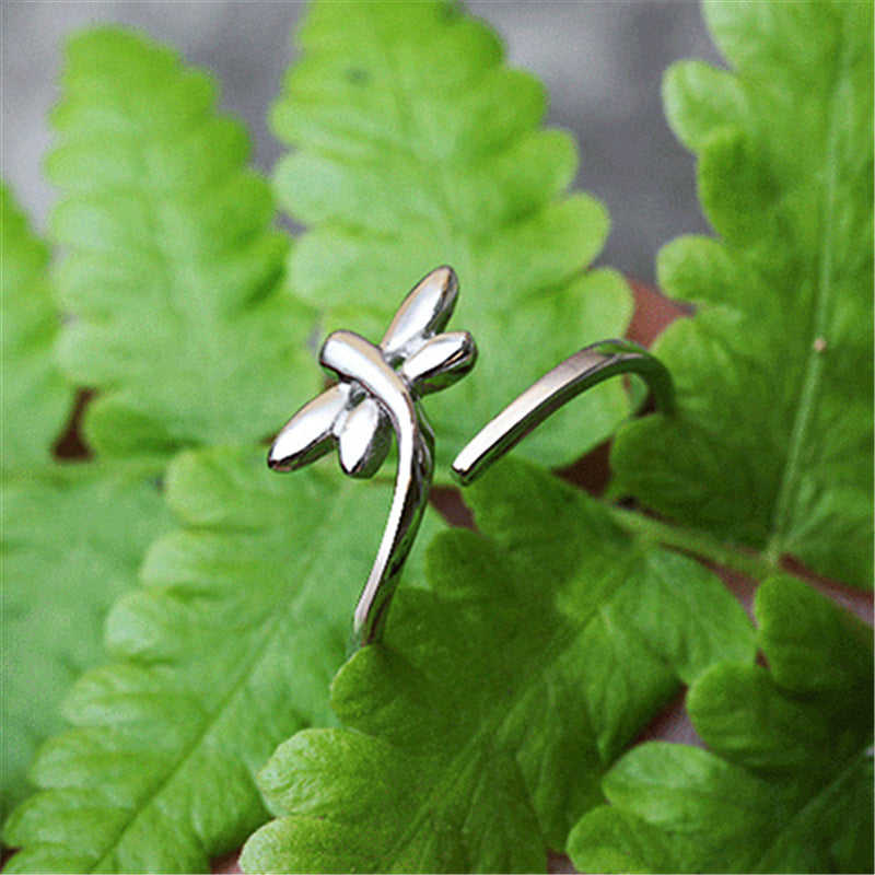 Dragonfly Ring Insect Gift Korean Fashion Silver Plated White Copper Birthday Gift For Her Elegant Anniversary