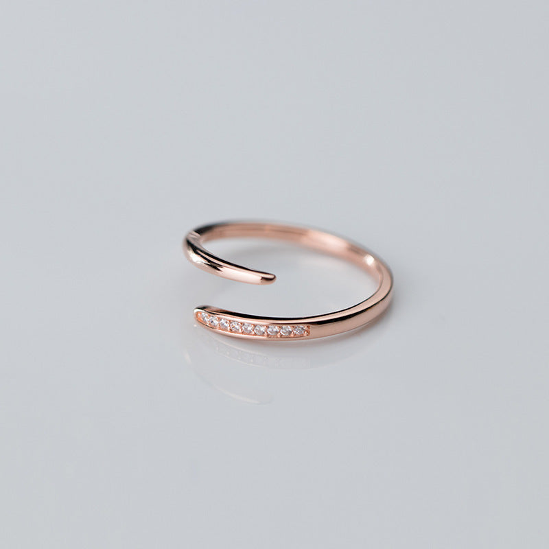 Adjustable Rose Gold S925 Silver Ring Open Band With Simple Row Design For Women And Girls Fashion Jewelry Set