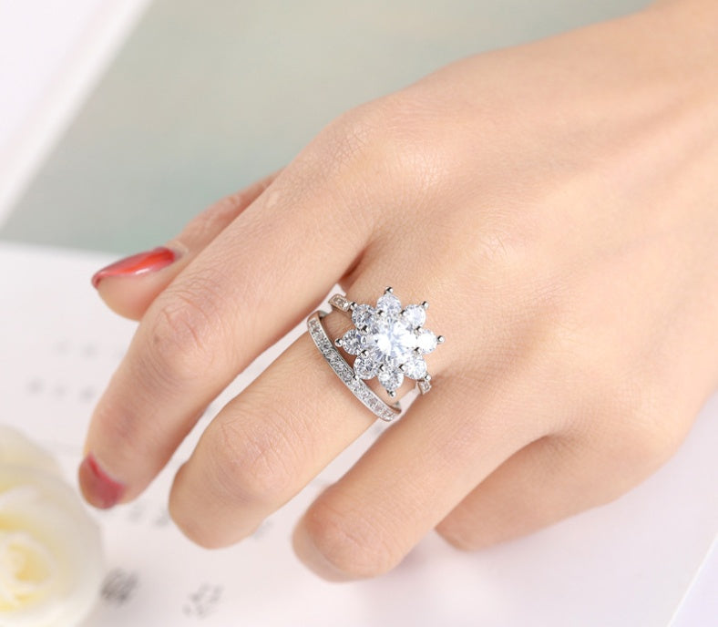 Unisex Zircon Ring Geometric Design Copper Plated Platinum White Gold Inlay Fashion Jewelry Everyday Wear Accessory