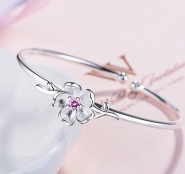 Women Copper Silver Crystal Flower Bracelet Chic Leaf Cuff Bangle Nature Inspired Adjustable Wristband Fashion