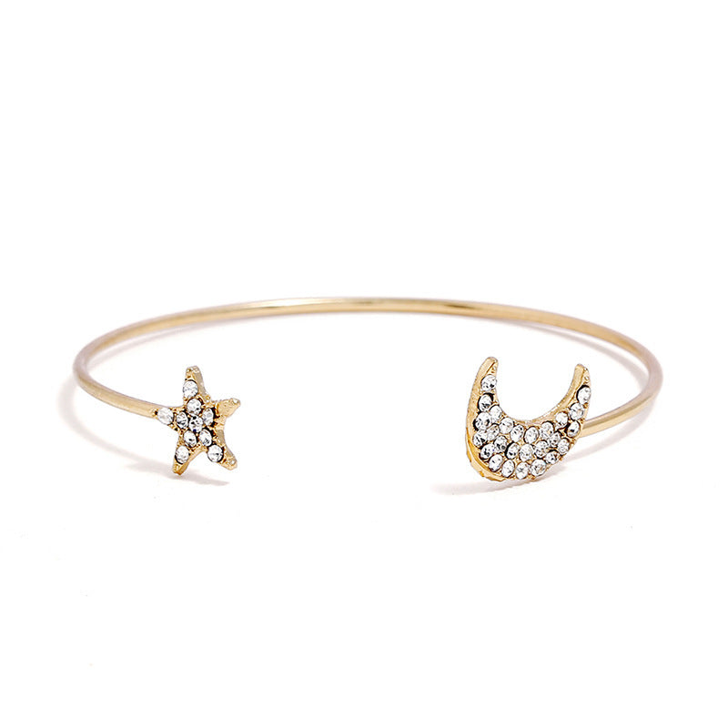 Womens Copper Bracelet Set of 4 Star Diamond Inlaid Star Design Jewelry in KC Gold White K Plated Elegant Set