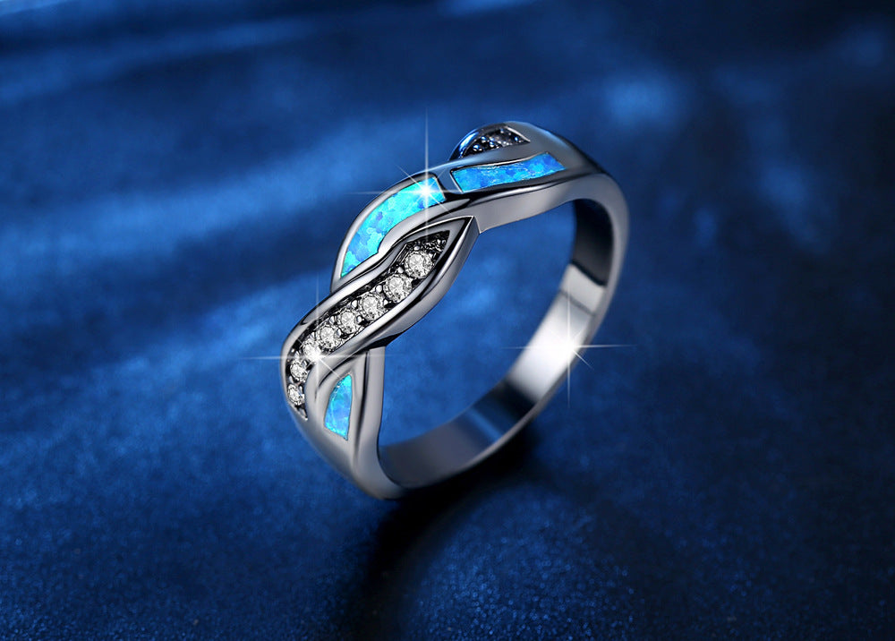 Vintage black gun metal blue turtle form opal ring jewelry for women party cocktail ring mode specific friend gift