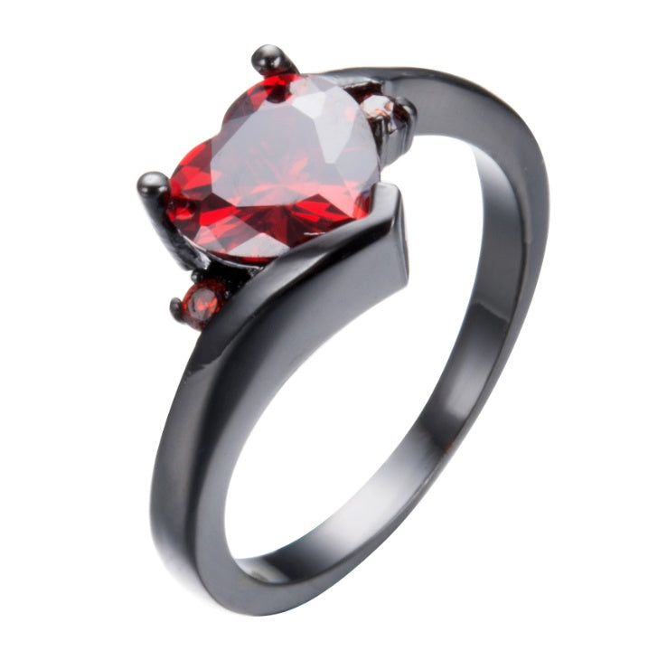 European American Peach Heart Ring Set Three Prong With Zircon Black Gold Plated Jewelry Elegant Ornaments Now