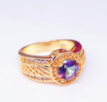 Inlaid Topaz Ring With Micro Inlays 18K Yellow Gold Plated Colorful Stone Copper Jewelry Everyday Jewelry Line