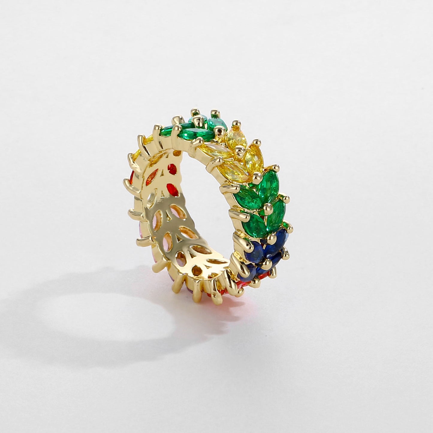 Double Row Rice Grain-shaped Zircon Ring