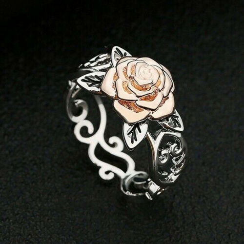 Two Tone Flower Rings Copper Plated Rose Gold Rings With Gold Plated Gemstone Inlay Flower Design For Birthday